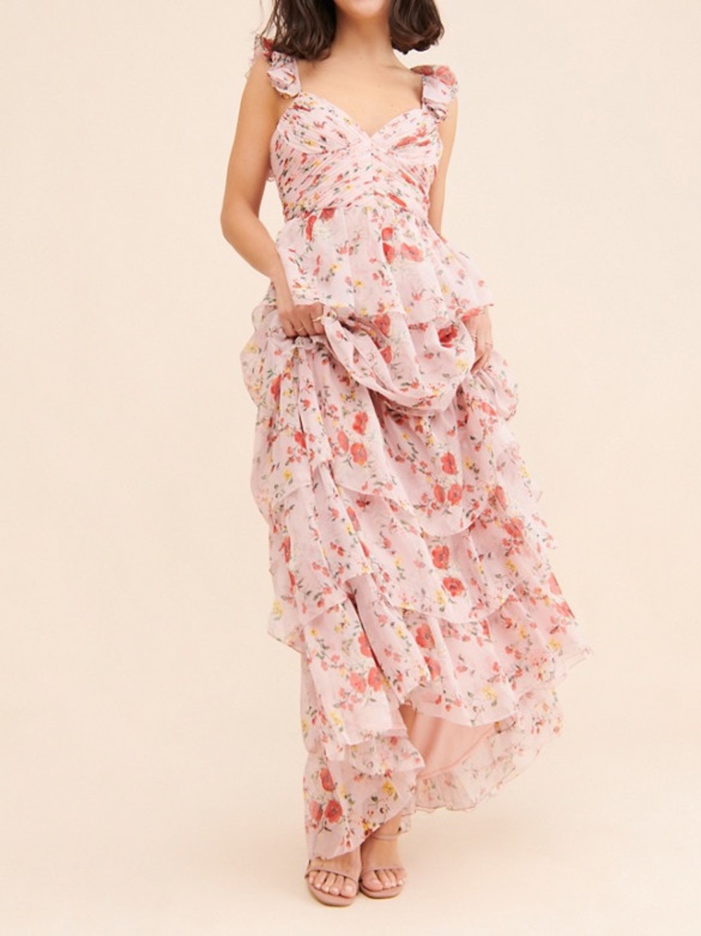 Ieena Mac Duggal Floral Ruffled Sleeveless Draped Maxi Dress Size 16 - Picture 6 of 12